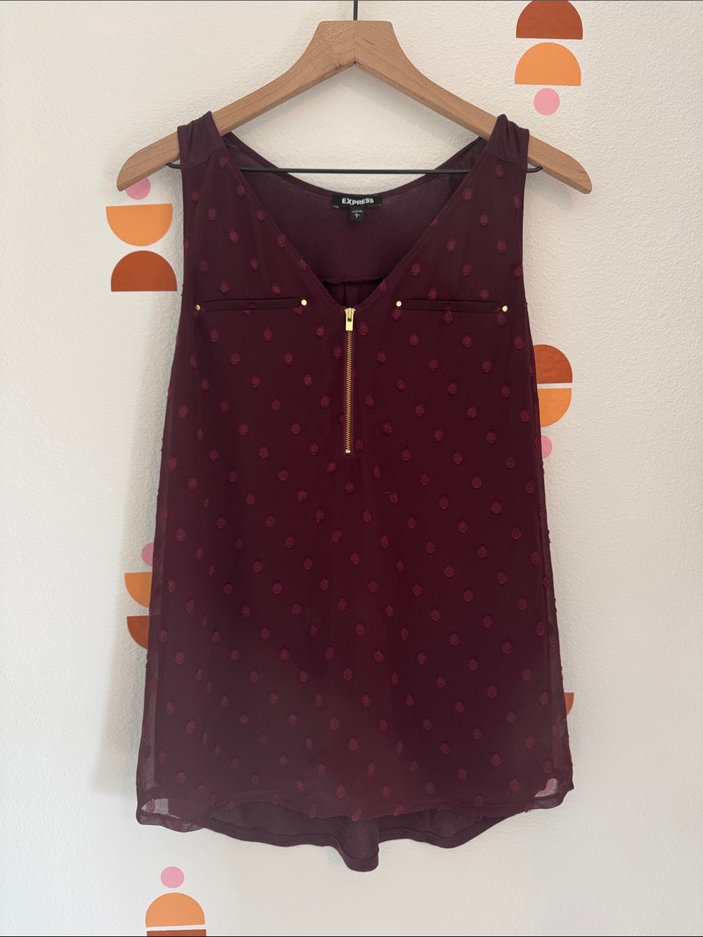 Express Burgundy Dot Zip-Front Sleeveless Camisole N0043